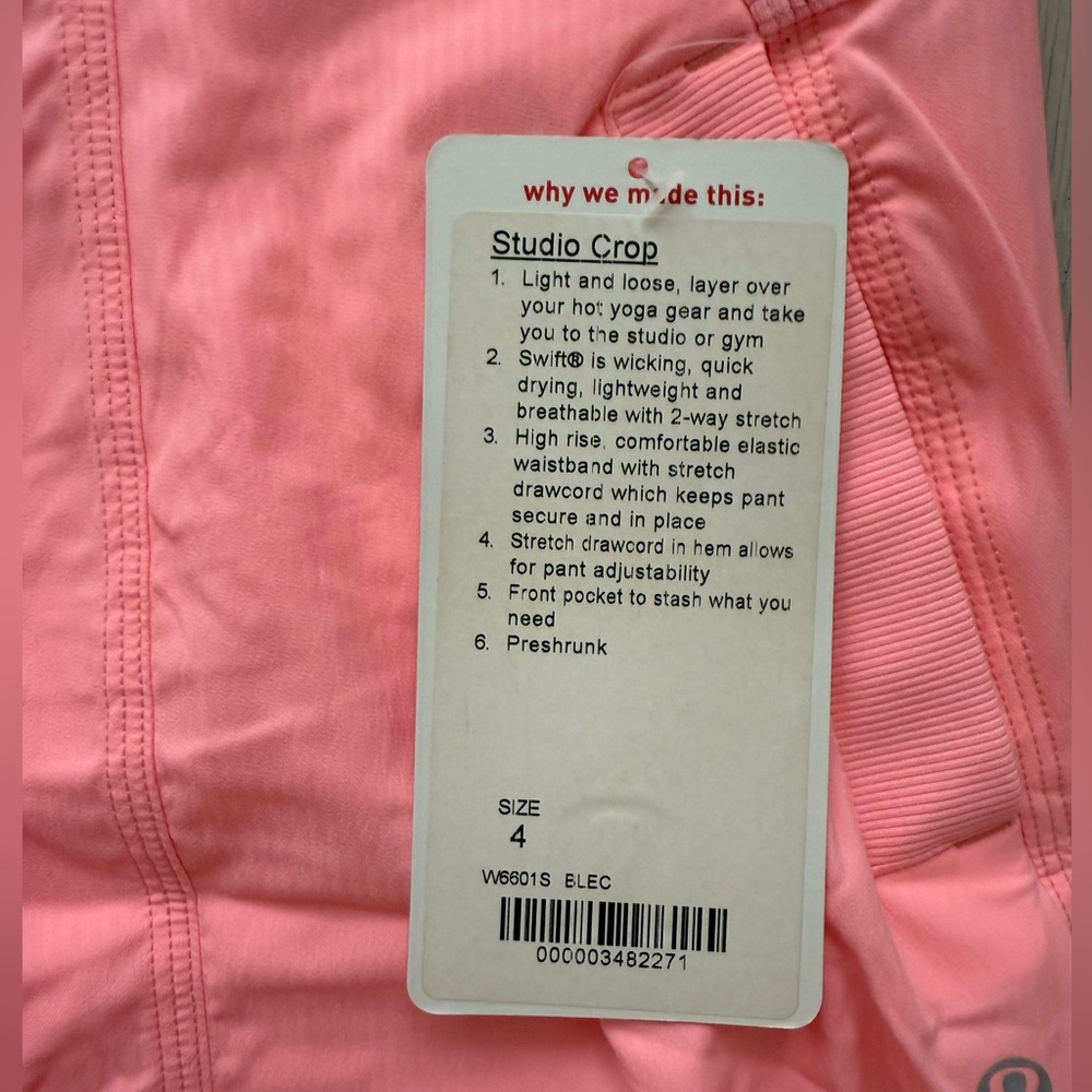 NWT Lululemon Studio Crop Pants Sz 4. NEW! Bleached CORAL! NEW WITH TAGS! - Picture 2 of 11